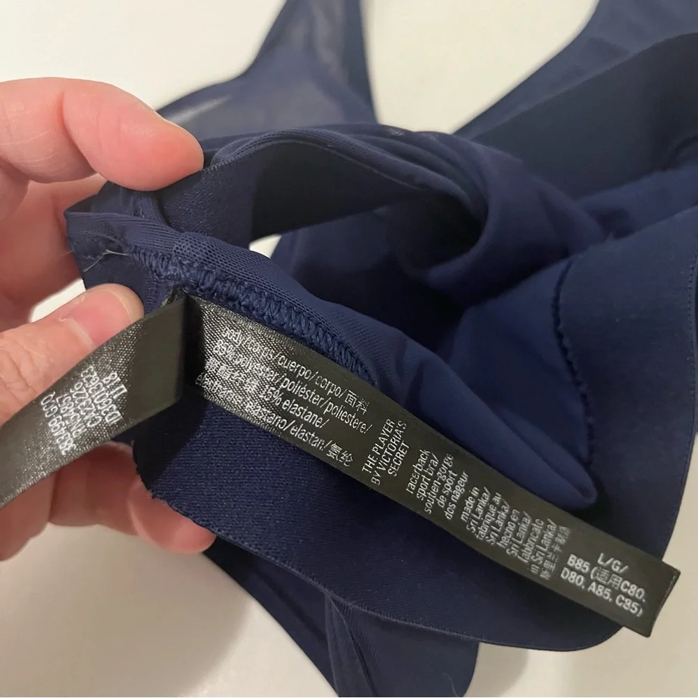 Victoria Sport VS Logo Navy Blue Sports Bra Mesh Racerback Womens Size L